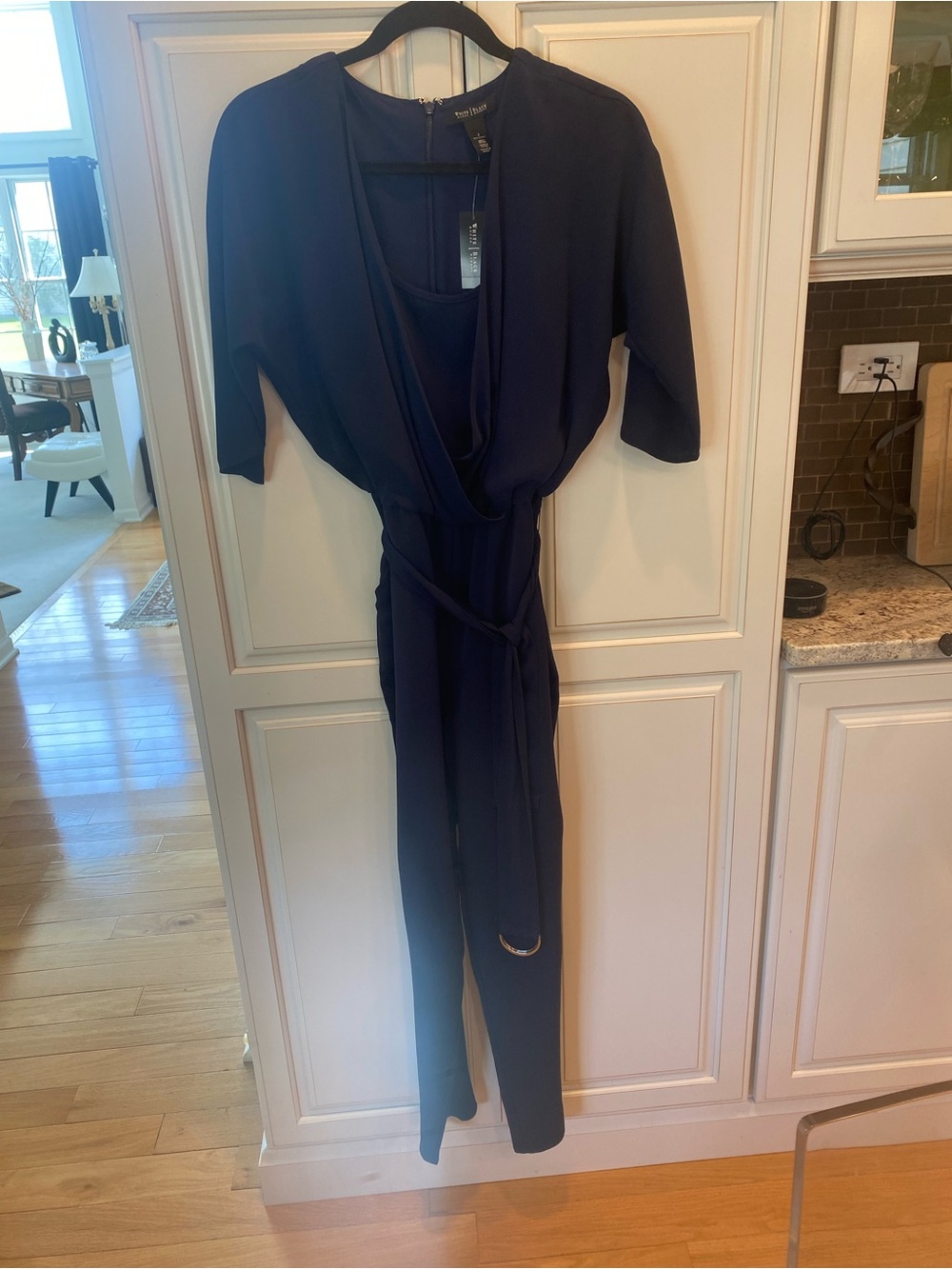 White House Black Market Navy Wrap Jumpsuit with Self-Tie Belt